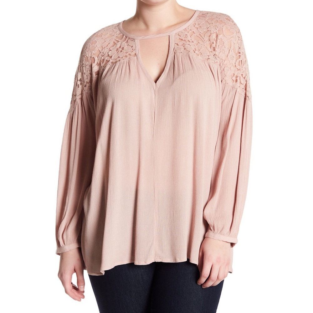 Melrose & Market Long Sleeve  Lacy Shoulder Blouse